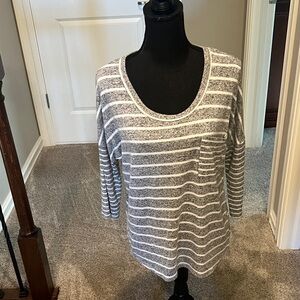 Misia Gray and White Striped Scoop Neck Top